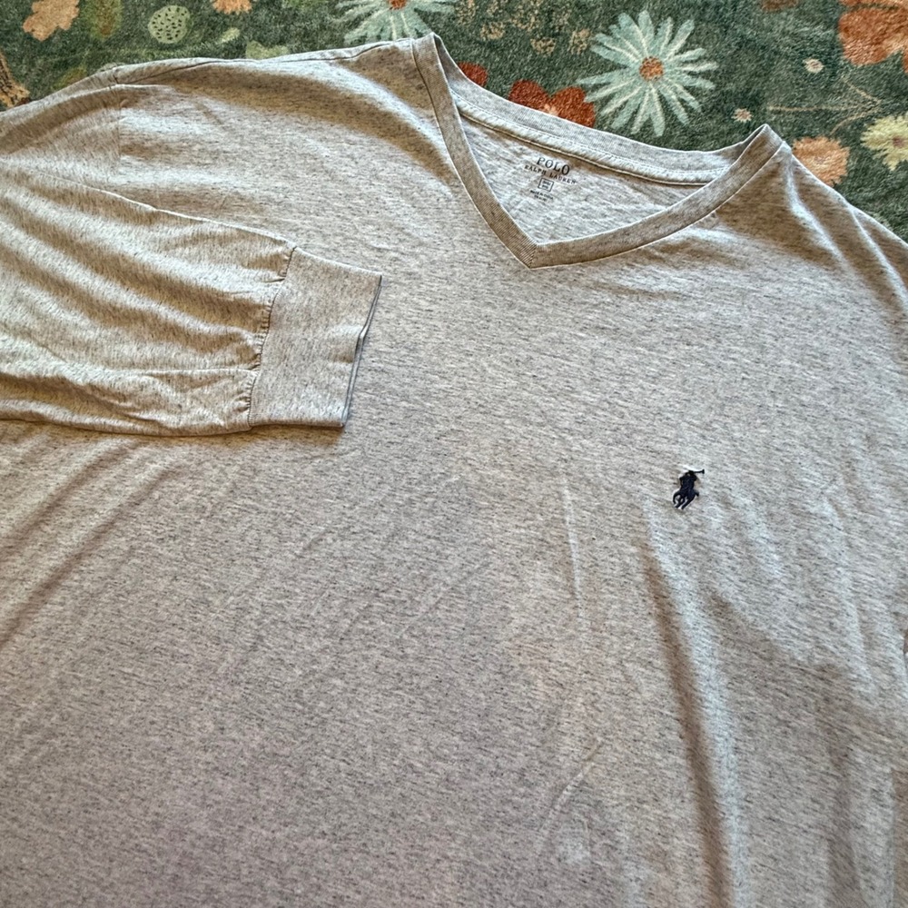 Polo Ralph Lauren Mens 3XB Big Heather Gray V-Neck Long Sleeve T-Shirt Cotton